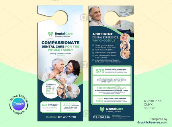 Dental Service Offer Canva Door Hanger Template