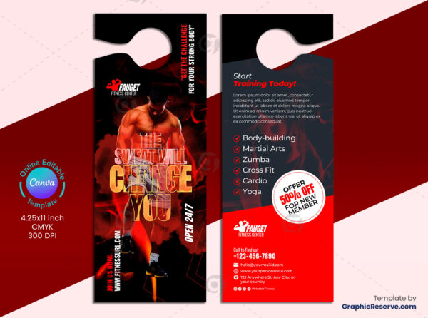 Fitness Gym Door Hanger Canva Template