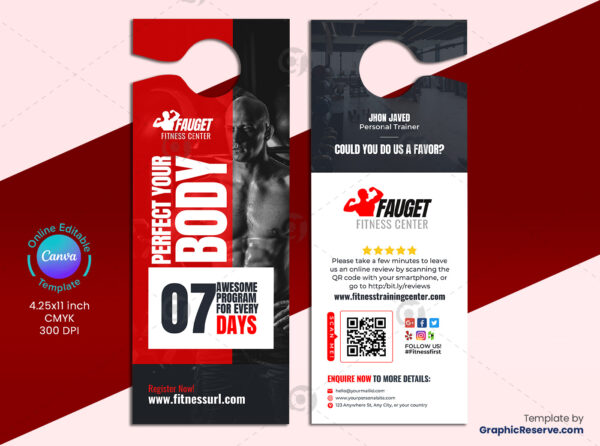 Gym Review Door Hanger Canva Template