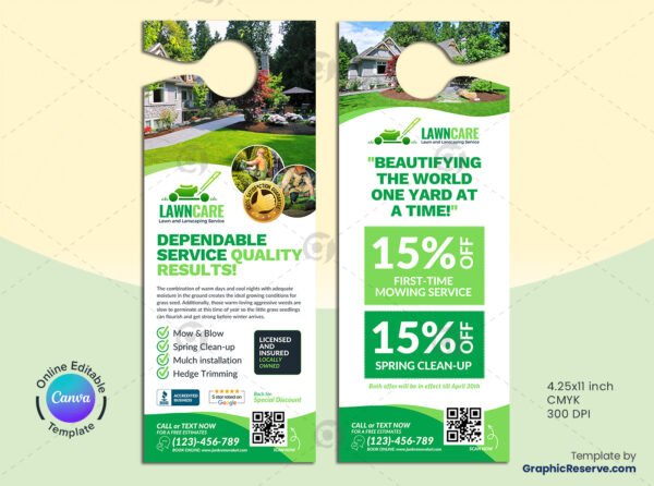 Lawn Care Door Hanger Canva Template