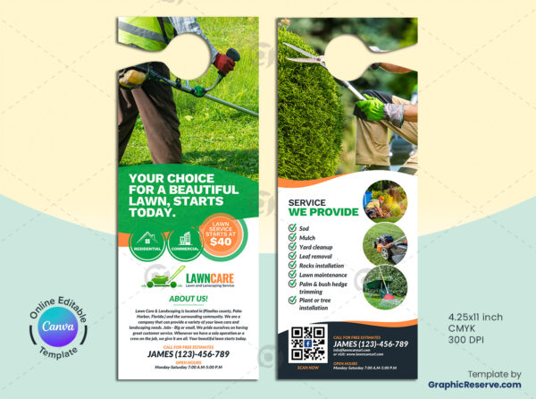 Lawn Care Service Canva Door Hanger Model