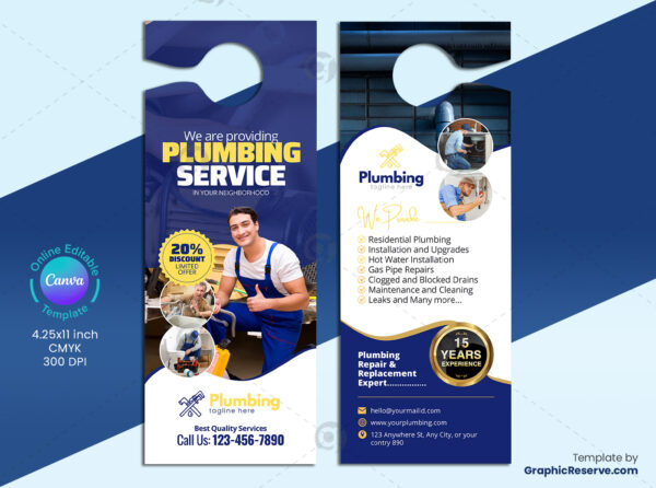 Plumbing Door Hanger Canva Design Template