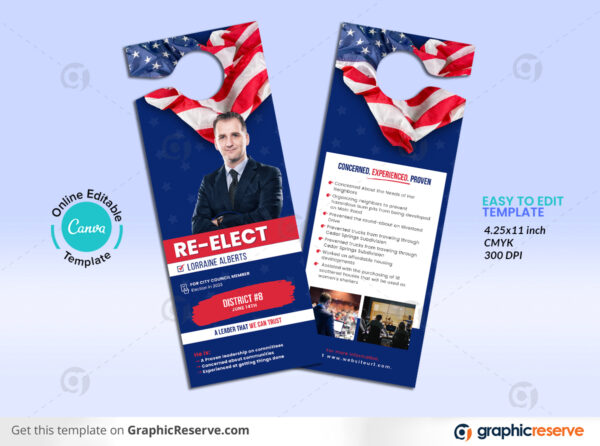 Political Re-Election Door Hanger Canva Template