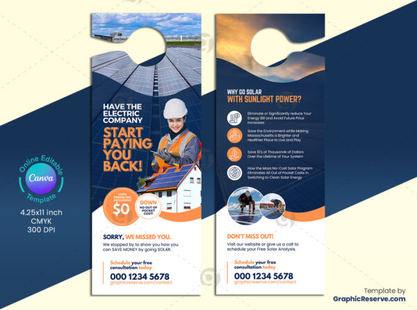 Solar Door Hanger Design Canva Template