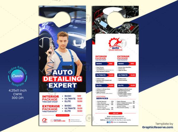 Auto Detailing Expert Door Hanger Template Design