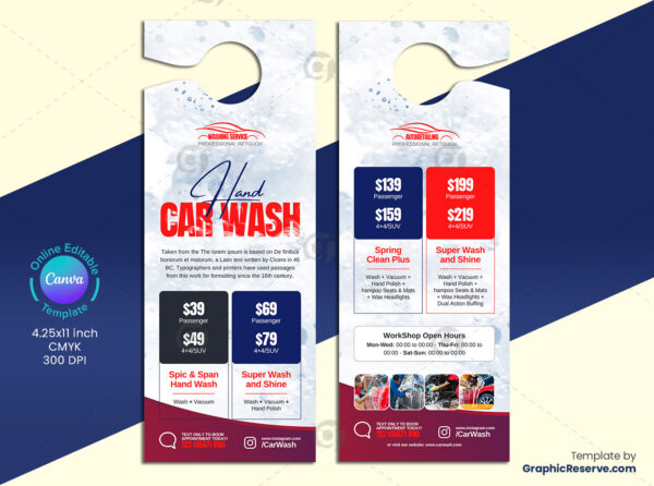 Car Wash of Hand Door Hanger Template Design