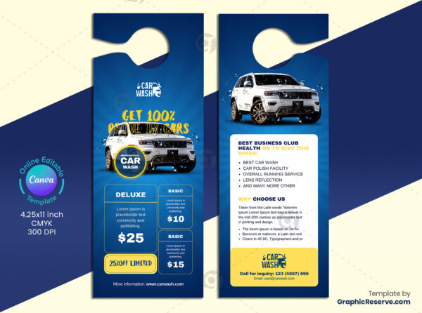 Car Wash Pricing Door Hanger Canva Template