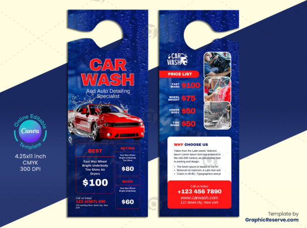 Car Wash Pricing Door Hanger Template Design