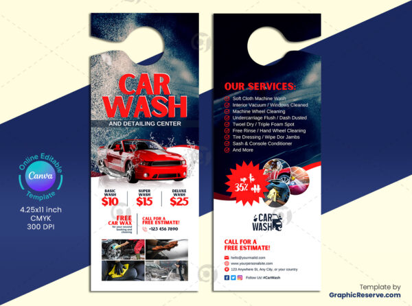 Car Wash Promotional Canva Door Hanger Template