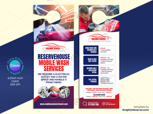Mobile Wash Service Door Hanger Canva Template