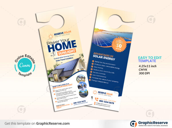 Solar Product Marketing Door Hanger Canva template