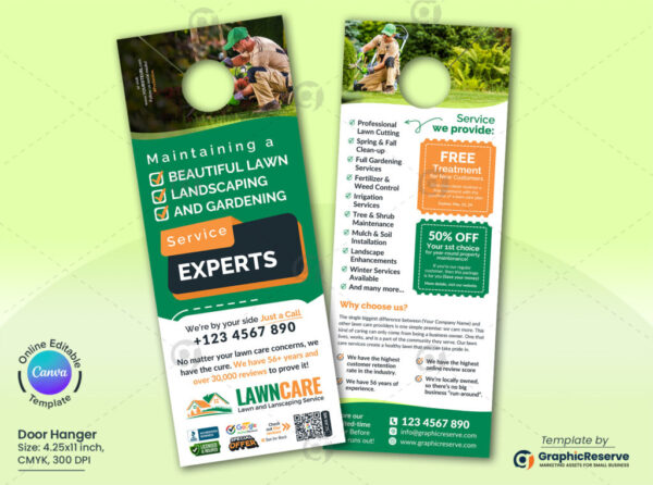 Lawn & Landscaping Service Experts Door Hanger Template Canva
