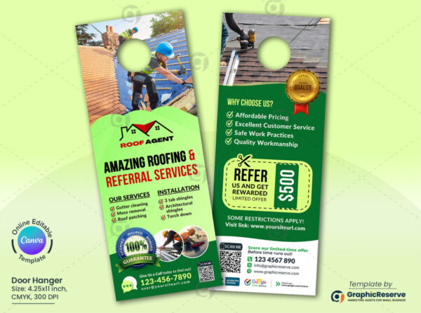Roofing and Referral Service Door Hanger Layout Model Canva