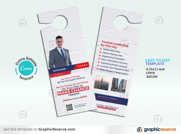 Political Election Campaign Door Hanger (Canva template)