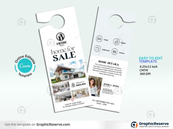 Home for Sale Real Estate Door Hanger | Canva Template