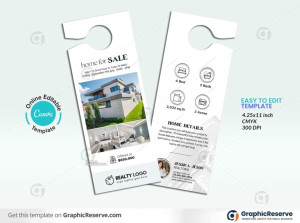 Home for Sale Real Estate Door Hanger Design (Canva template)