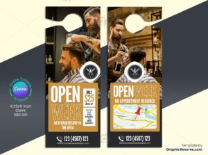 Customizable Hairdresser Door Hanger Template for Salon Promotions