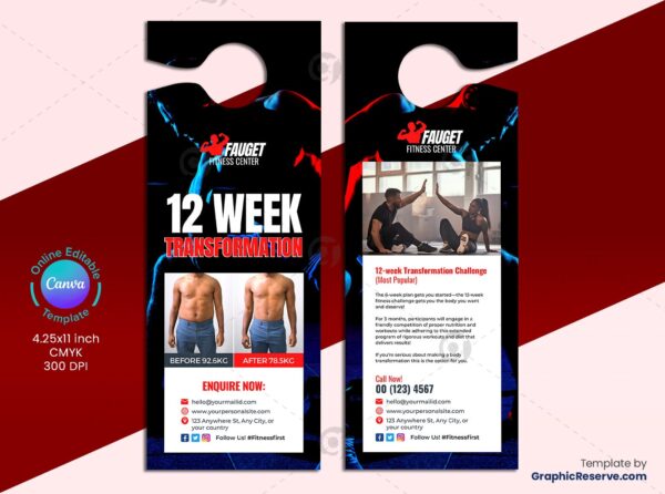 Body Transformation Door Hanger  (Canva Template)