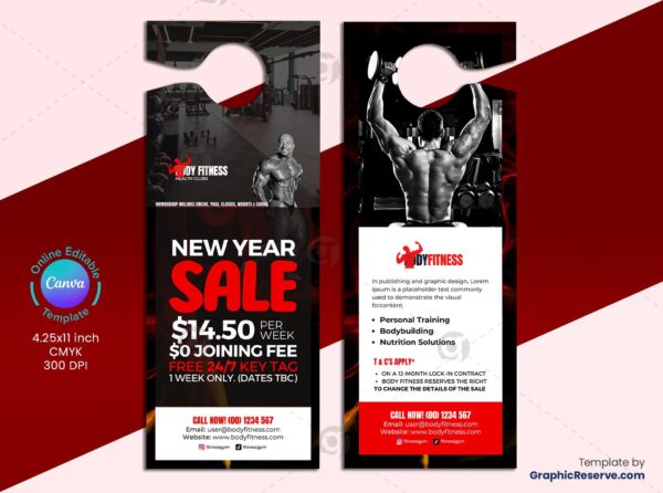 Bodybuilding Gym Door Hanger (Canva Template)
