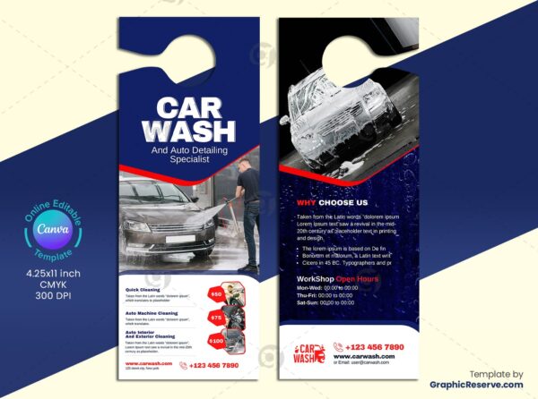Car Wash Door Hanger Design Template for Canva - Professional Advertising Solution