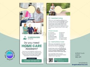 Home Care Assistant Door Hanger Canva Template