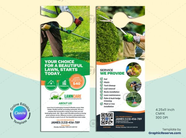Lawn Care Service Door Hanger Canva Template