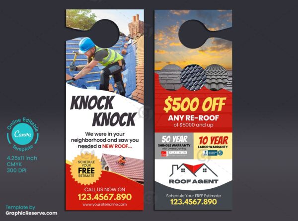 Roof Repairing Door Hanger Design Canva Template